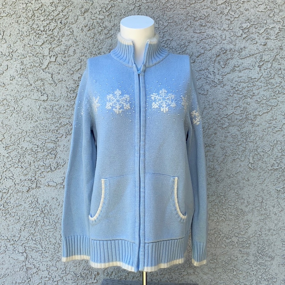 Quacker Factory Snowflake Embroidered Beaded Knit… - image 1